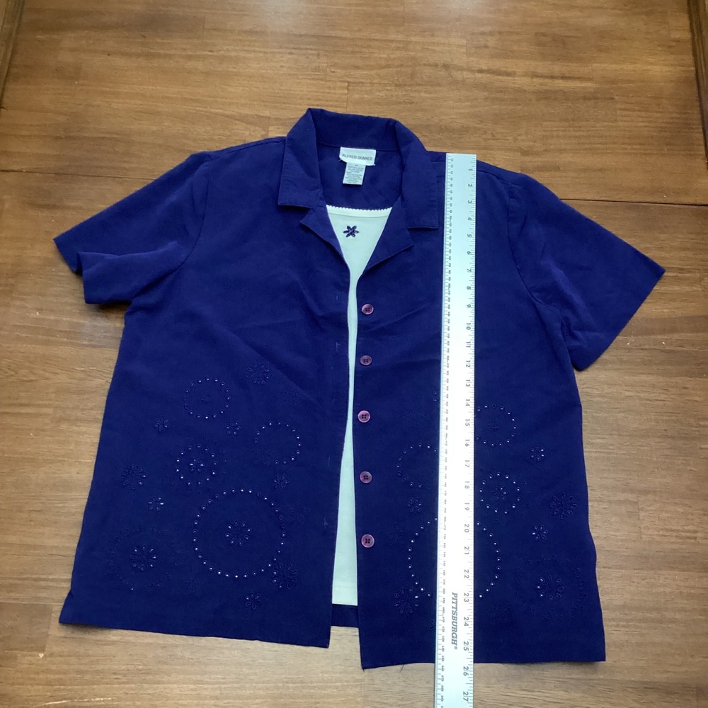 Alfred Dunner Navy Blue Eyelet Beaded 2-in-1 Layered Shirt Women 14 Short Sleeve - Picture 2 of 8